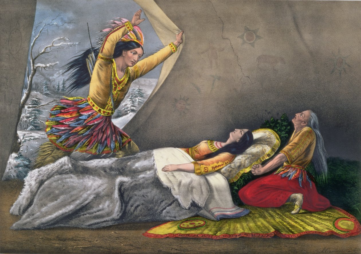 وفاة منيحاها ، نقش وحانة. بواسطة Currier و Ives ، 1867 بواسطة جون كاميرون