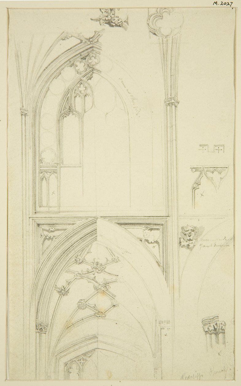 تفاصيل زخارف نافذة Clerestory وقفز الممر أدناه ، في St Mary Redcliffe (قلم رصاص وألوان مائية على ورق) بواسطة جون كارتر