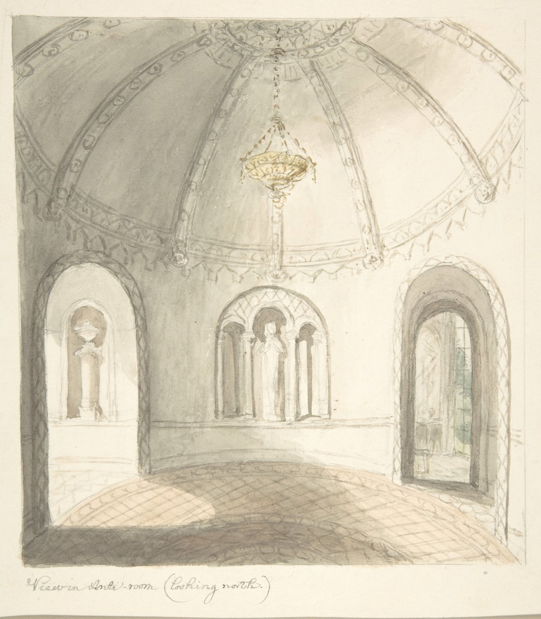 Lea Castle ، Worcestershire ، منظر في غرفة Ante ، النظر إلى الشمال ، كاليفورنيا. 1816. بواسطة جون كارتر.