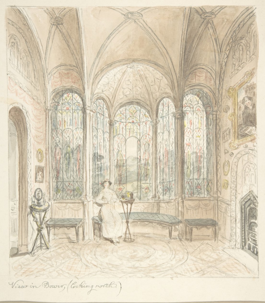 Lea Castle ، Worcestershire ، منظر في Bower ، ينظر إلى الشمال ، كاليفورنيا. 1816. بواسطة جون كارتر.