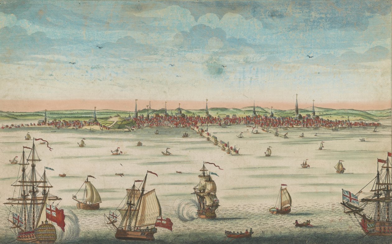 منظر جنوبي شرقي لمدينة بوسطن العظيمة في نيو إنجلاند في أمريكا ، 1730-1760 بواسطة جون كارويثام