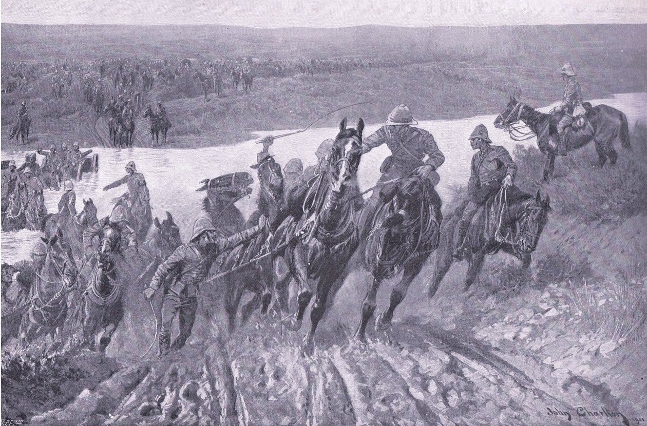 مدفعية تزور كاليدون في Karreepoort Drift ، توضيح من بعد بريتوريا: حرب العصابات ، 1902 بواسطة جون تشارلتون