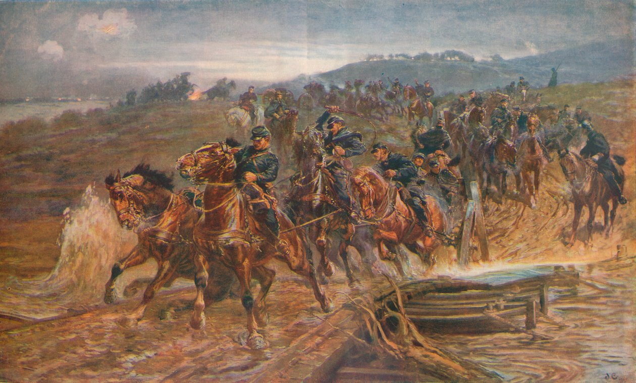 المدفعية الفرنسية تعبر نهر أيسن ، سبتمبر 1914 ، 1915 1928 بواسطة جون تشارلتون