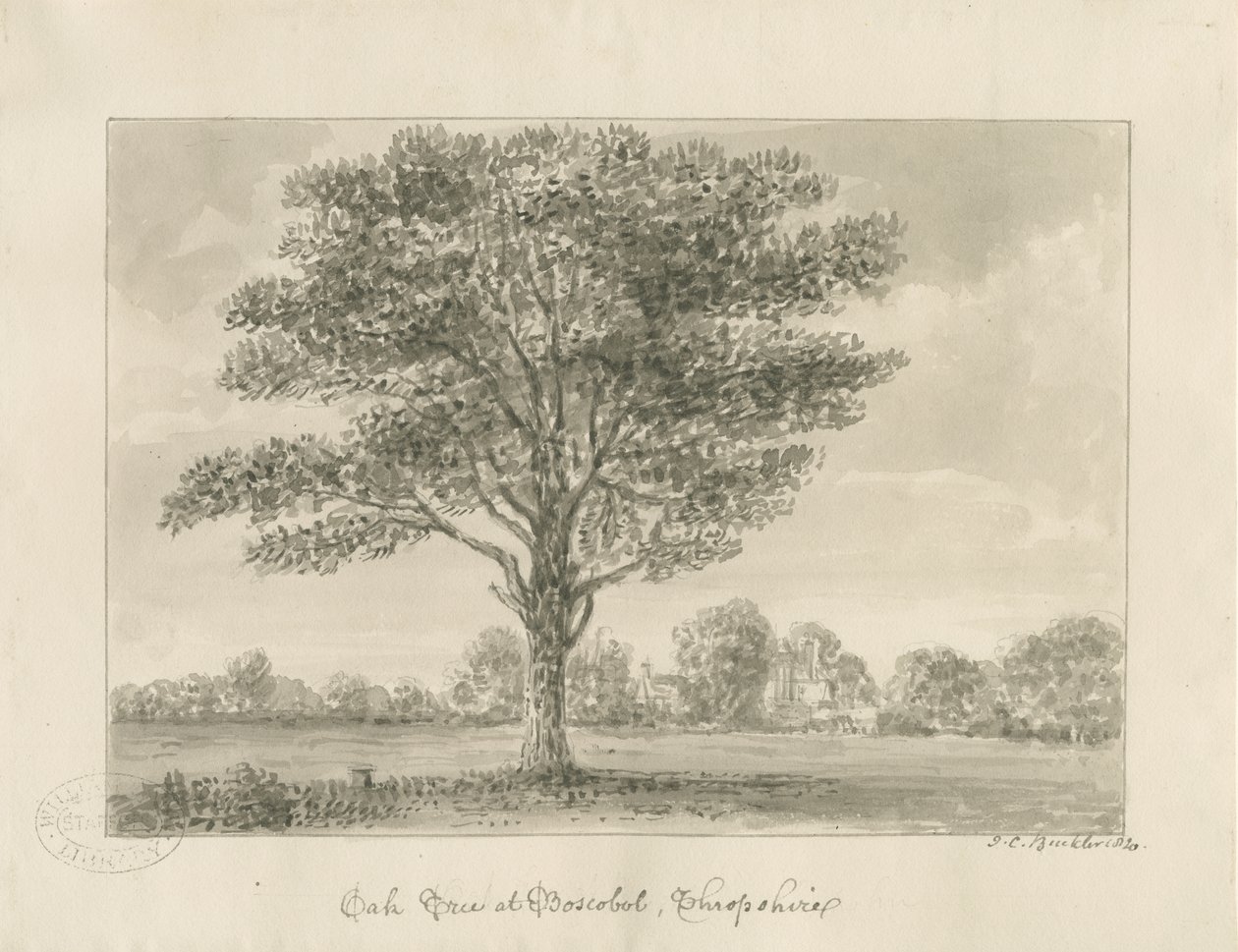 Boscobel - The Royal Oak: رسم بني داكن ، 1820 بواسطة جون شيسيل بكلر