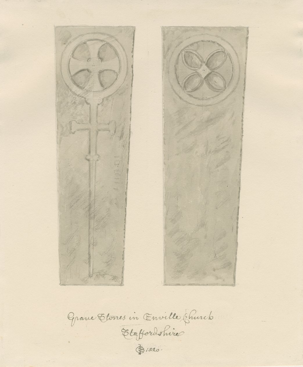 Enville Church - Gravestones: sepia drawing بواسطة جون شيسيل بكلر