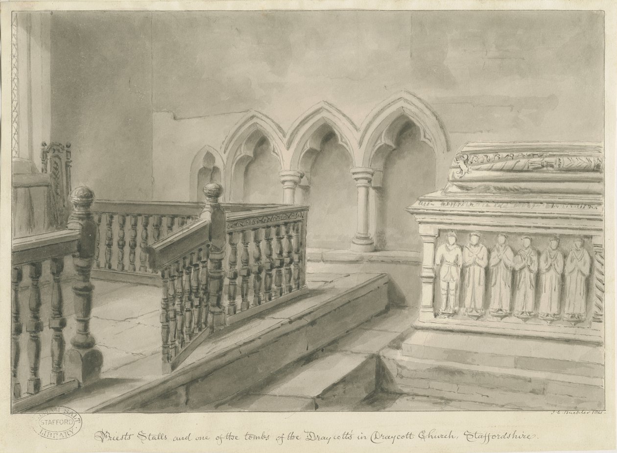 داخل Draycott في كنيسة Moors: رسم بني داكن ، 1841 بواسطة جون شيسيل بكلر