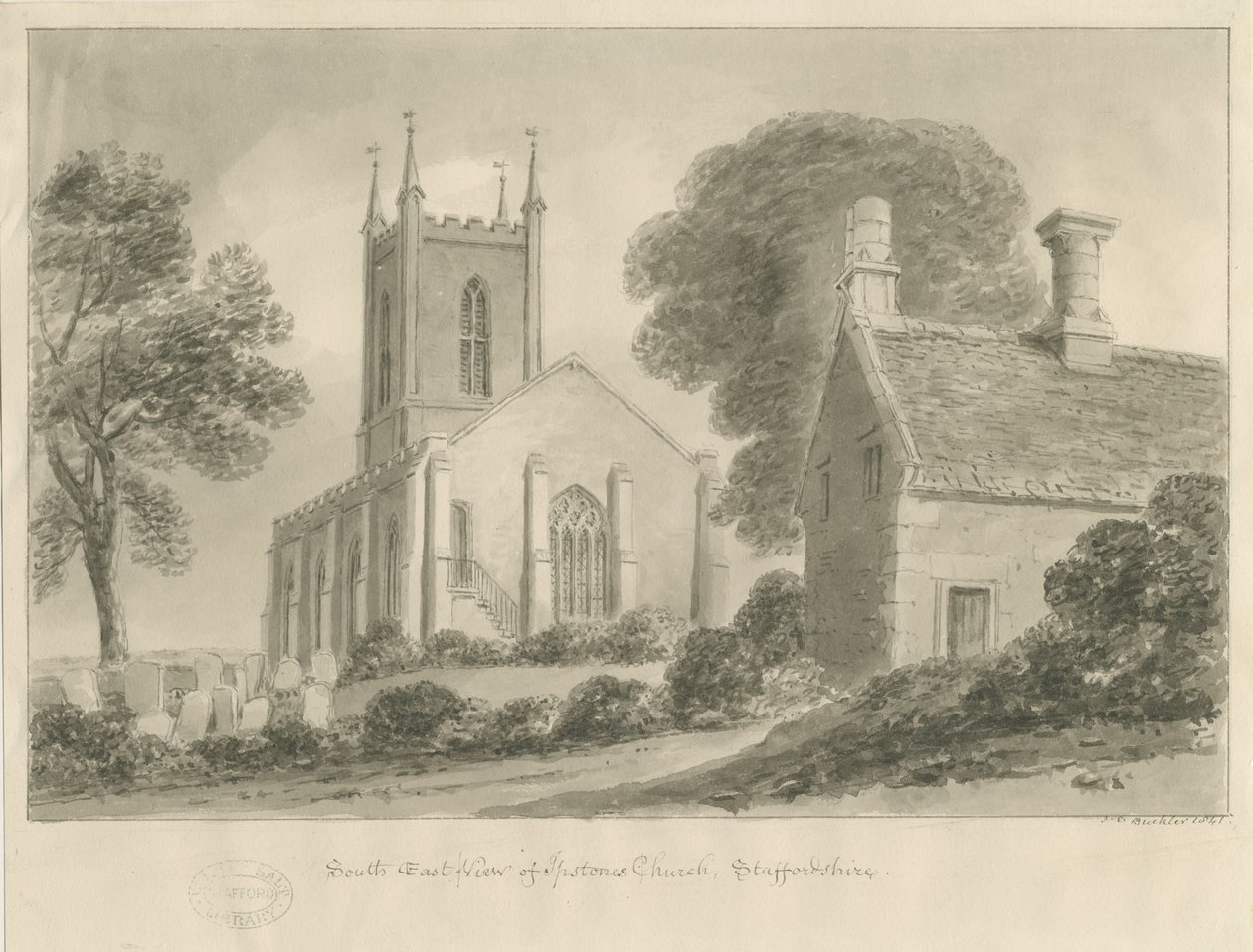 Ipstones Church: sepia drawing بواسطة جون شيسيل بكلر