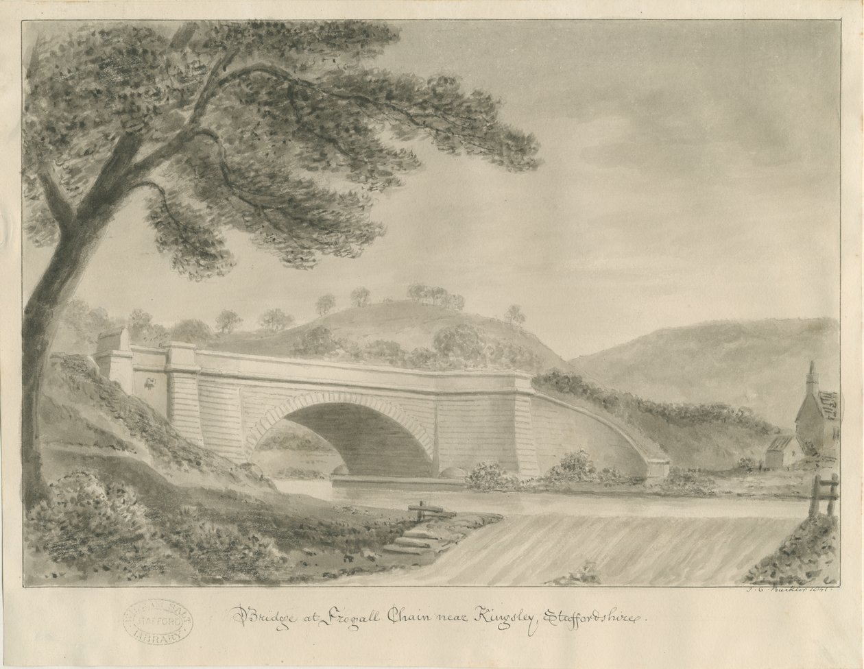 Kingsley - Bridge at Froghall: رسم بني داكن ، 1841 بواسطة جون شيسيل بكلر