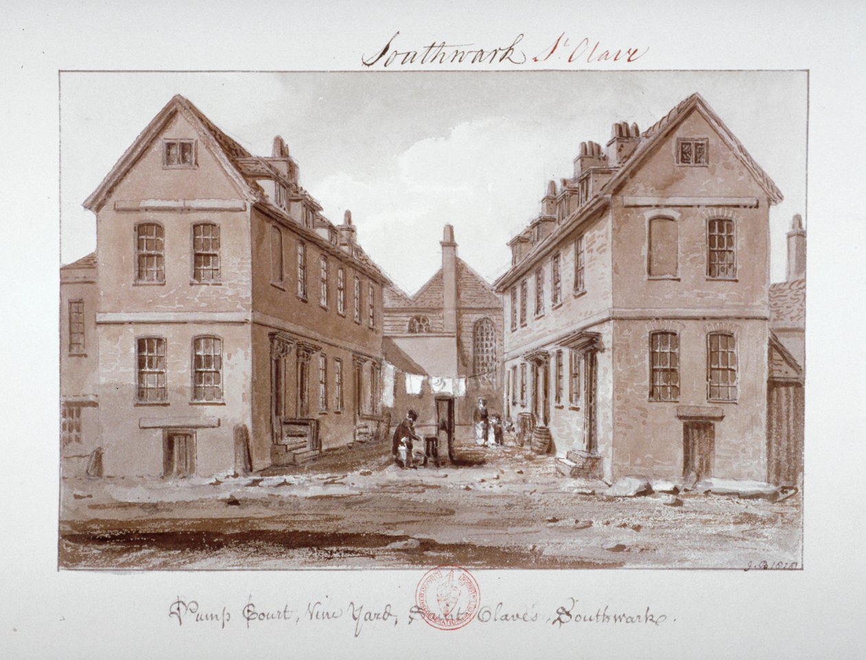 'Pump Court، Vine Yard، Saint Olave's، Southwark'، London، 1828 بواسطة جون شيسيل بكلر