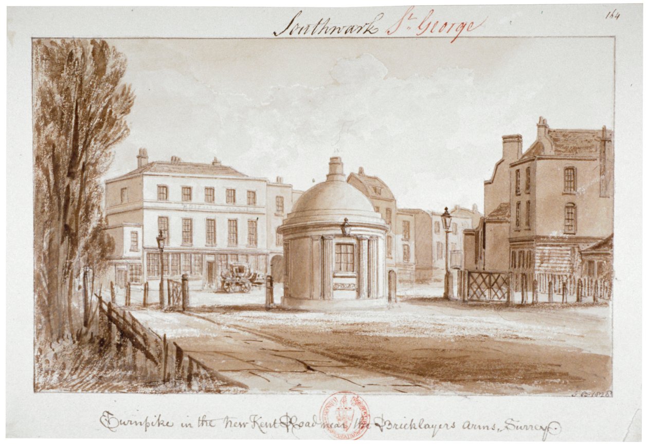 Turnpike في New Kent Road بالقرب من Bricklayers 'Arms Inn ، ساوثوارك ، لندن ، 1828 بواسطة جون شيسيل بكلر