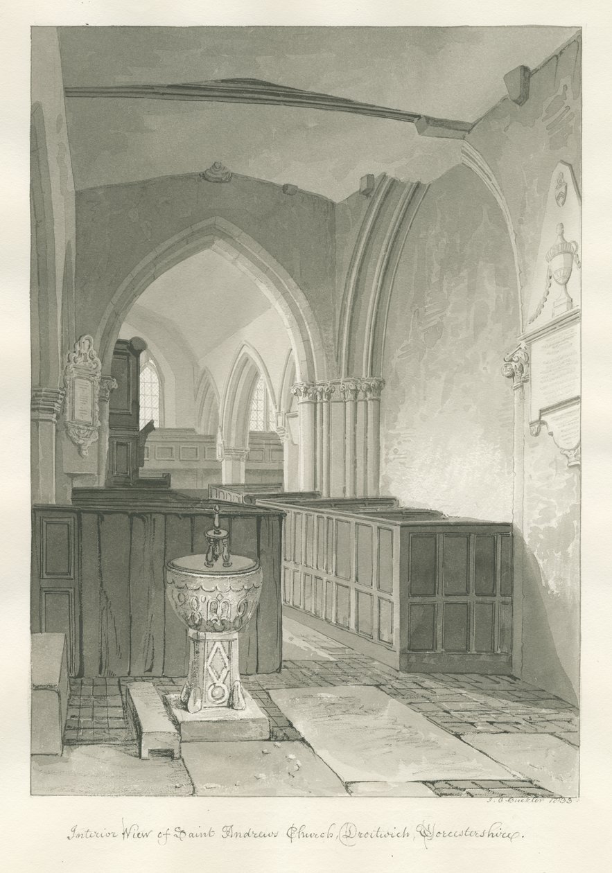 ورسيستيرشاير - درويتويتش - داخل كنيسة القديس أندرو: رسم بني داكن ، 1833 بواسطة جون شيسيل بكلر