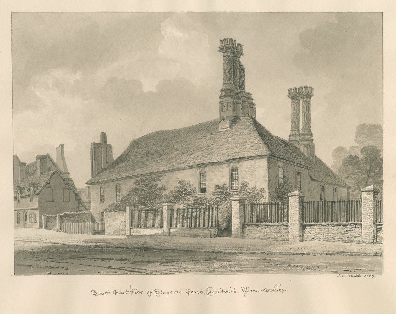 Worcestershire - Droitwich - Staynors Court: رسم بني داكن ، 1833 بواسطة جون شيسيل بكلر