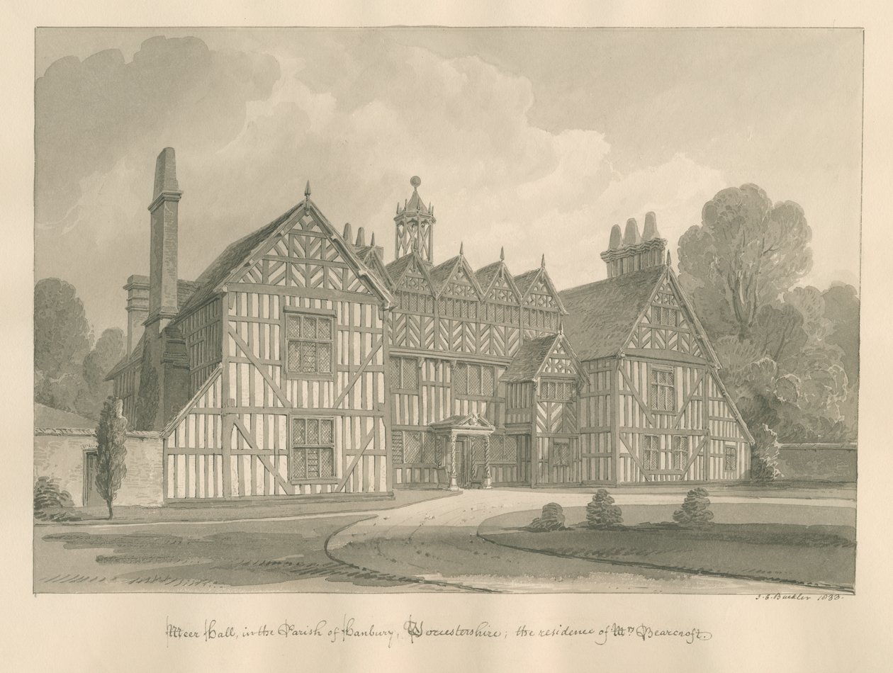 Worcestershire - Hanbury - Meer Hall: sepia drawing بواسطة جون شيسيل بكلر