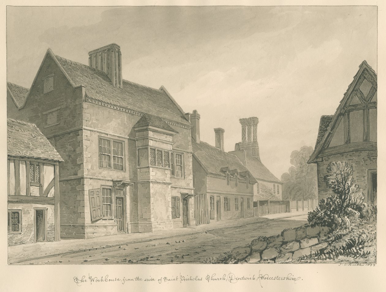 Worcesteshire - Droitwich - Workhouse: رسم بني داكن بواسطة جون شيسيل بكلر