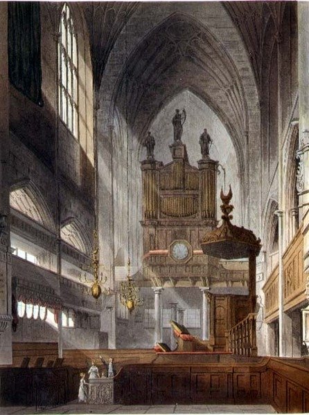 الجزء الداخلي من الدير ، من "باث مصور بسلسلة من المناظر" ، نقش بواسطة حانة جون هيل (1770-1850). بواسطة وليام ميلر بواسطة جون كلود (بعد) ناتيس