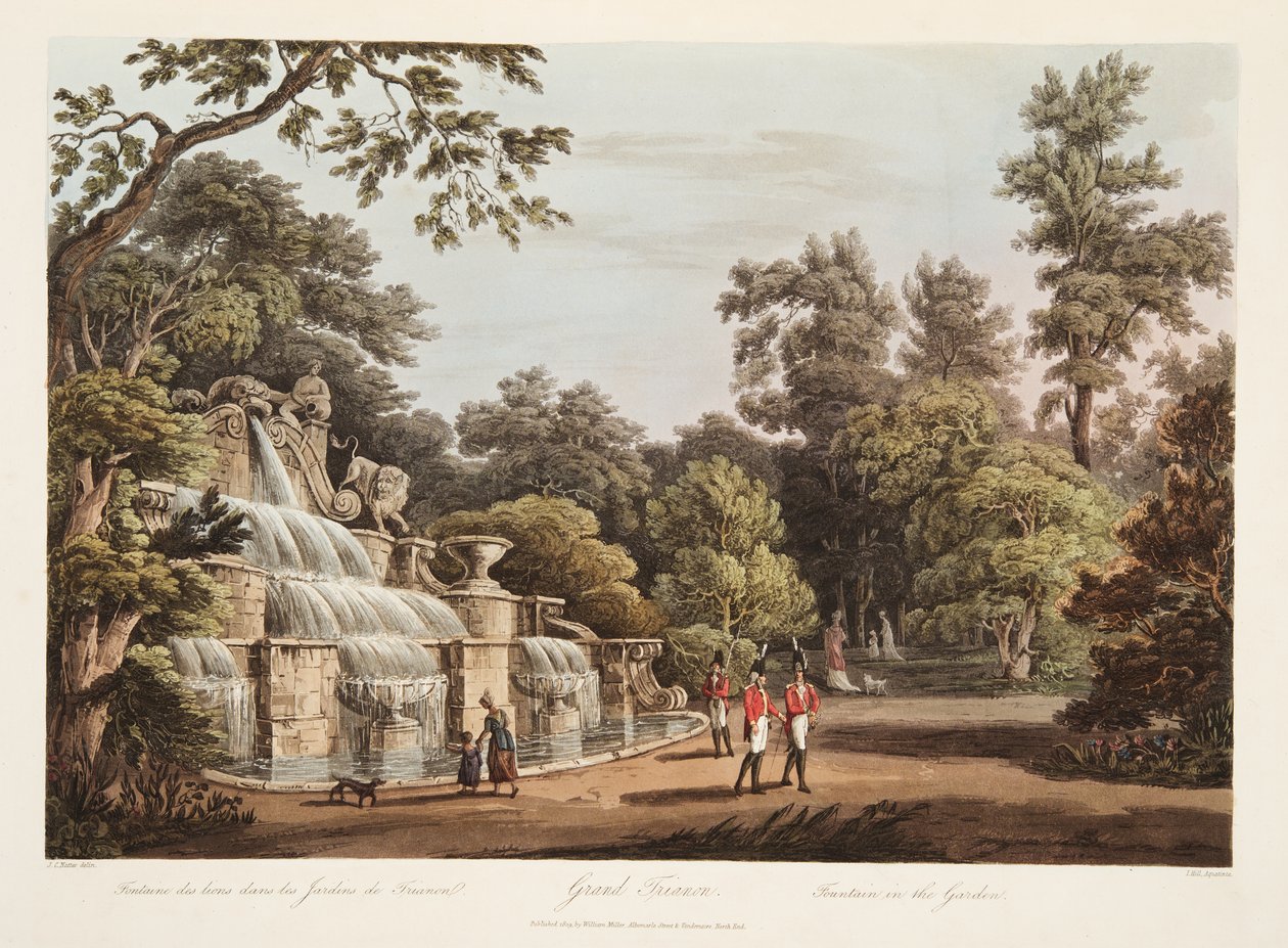 جراند تريانون ، نافورة في الحديقة ، توضيح من فرساي ، باريس وسانت دينيس ، حانة. 1805 (أكواتينت) بواسطة جون كلود ناتس