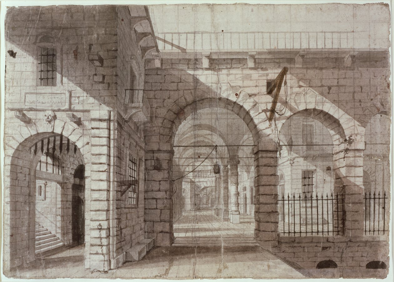 Newgate Prison Courtyard (حبر وغسل على الورق) بواسطة جون كلود ناتس