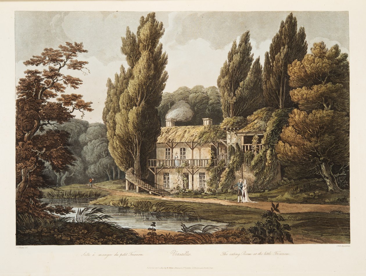 فرساي ، غرفة الأكل في ليتل تريانون ، صورة توضيحية من فرساي ، باريس وسانت دينيس ، حانة. 1805 (أكواتينت) بواسطة جون كلود ناتس
