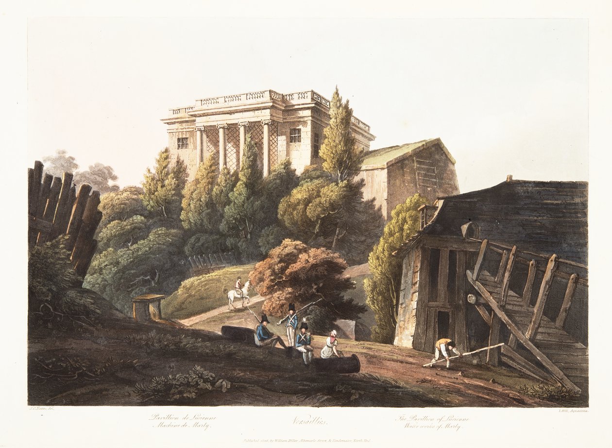 فرساي ، Pavillion of Lucienne ، Waterworks of Marly ، توضيح من فرساي ، باريس وسانت دينيس ، حانة. 1806 (أكواتينت) بواسطة جون كلود ناتس