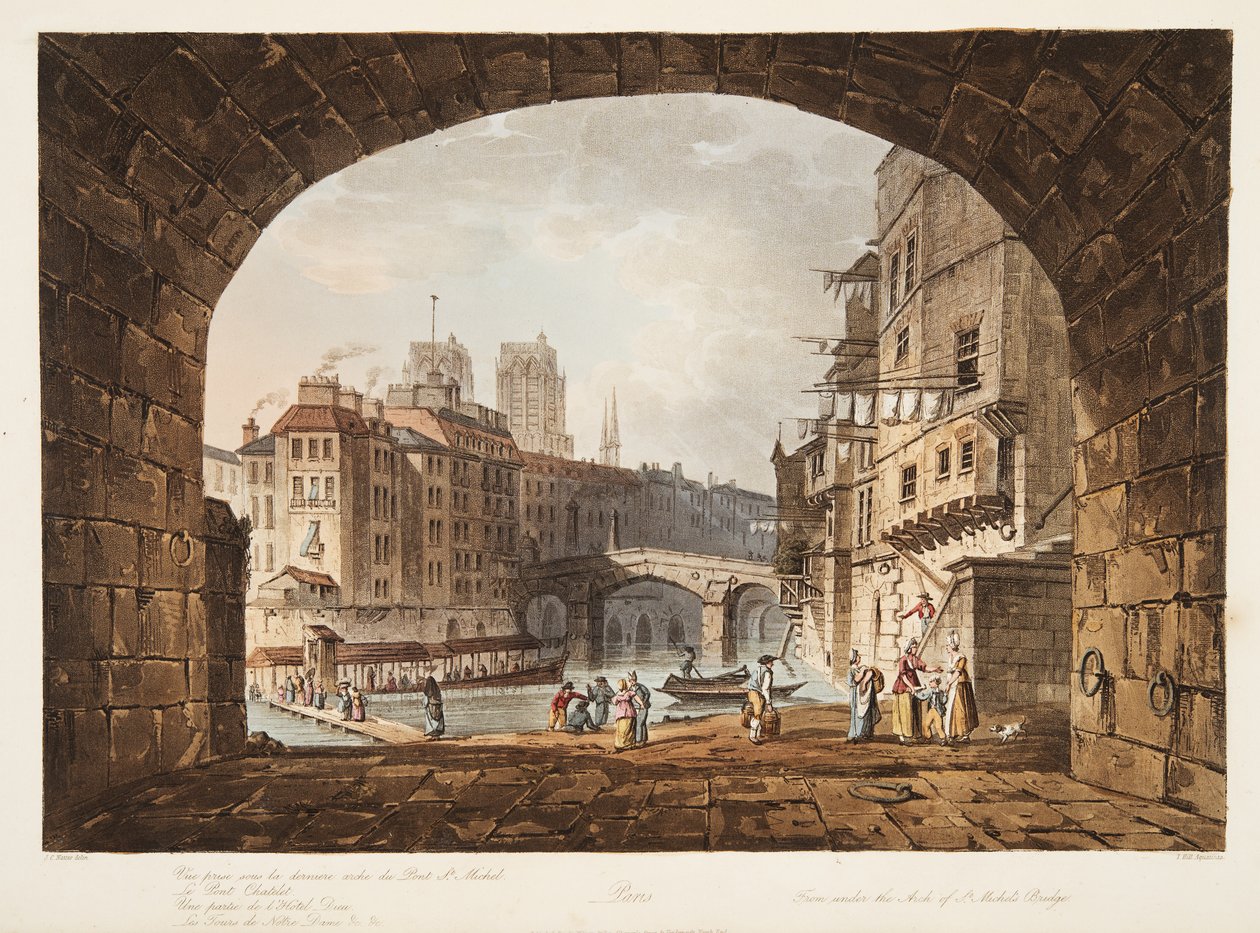 من تحت جسر قوس سانت ميشيلز ، رسم توضيحي من حانة فرساي وباريس وسانت دينيس. 1805 (أكواتينت) بواسطة جون كلود بعد ناتس