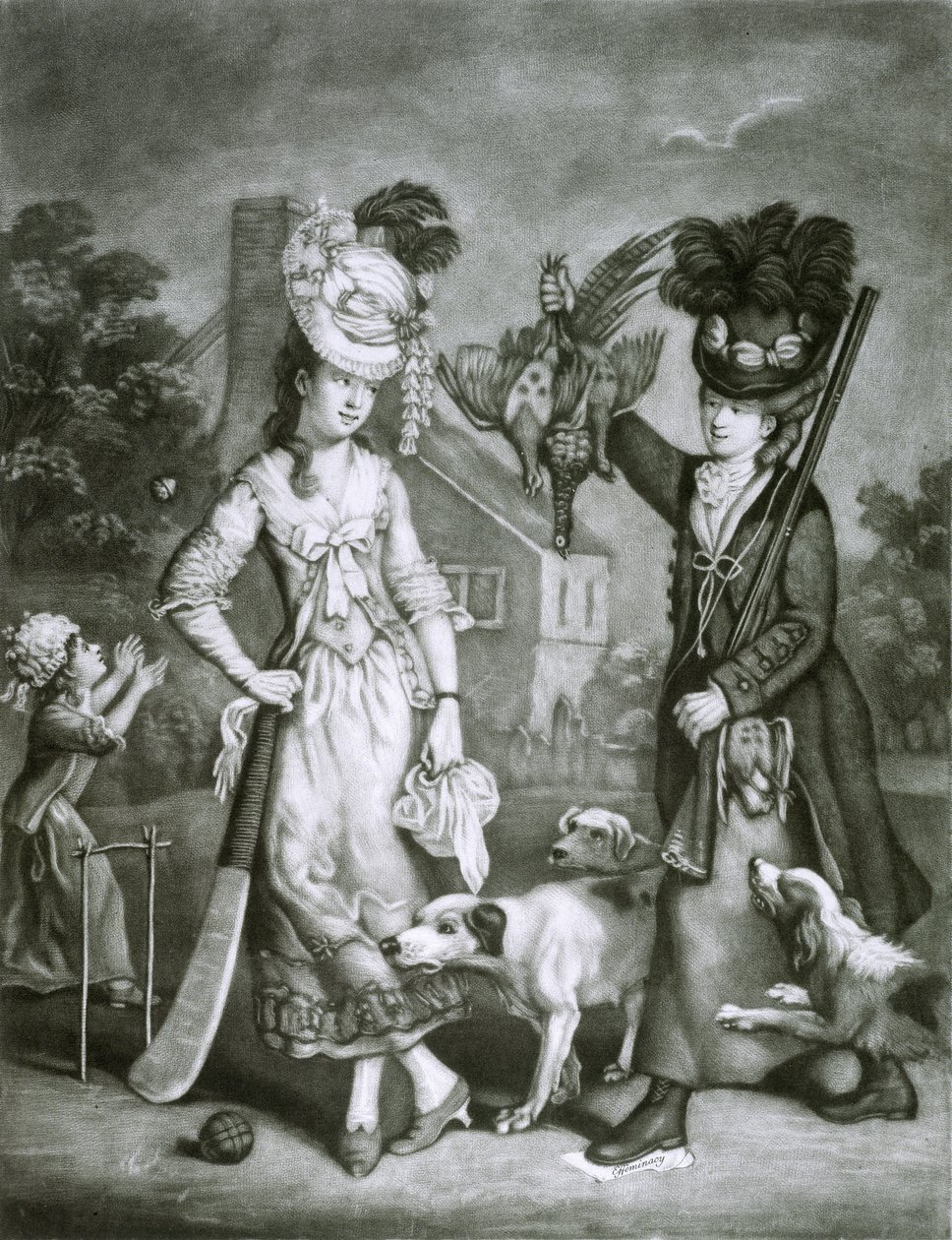 Miss Wicket and Miss Trigger، 1778 (mezzotint) بواسطة جون كوليت