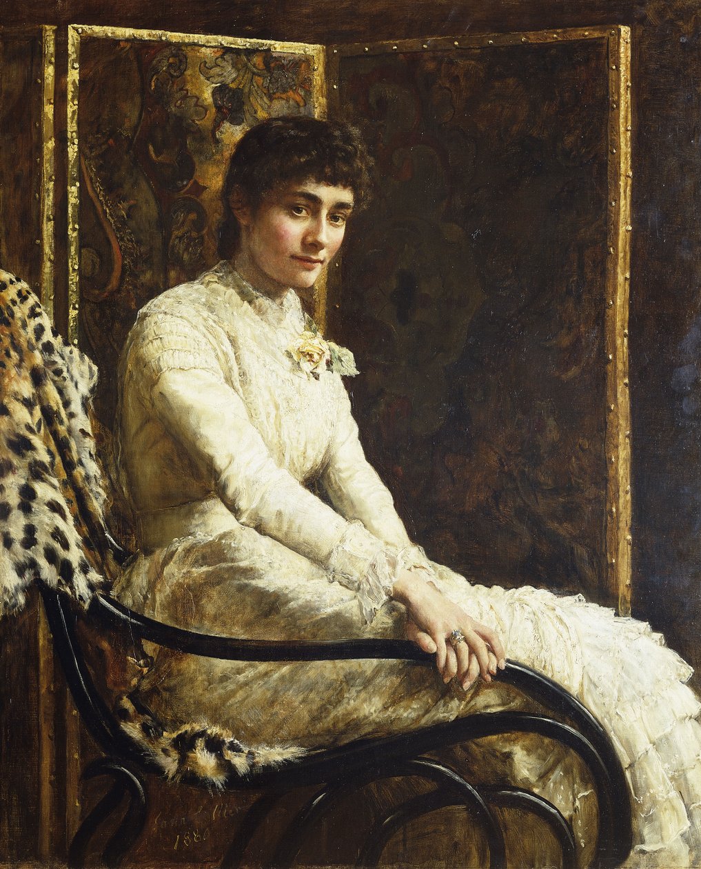 صورة زوجة الفنانة ماريان هكسلي في فستان زفافها عام 1880 بواسطة جون كولير