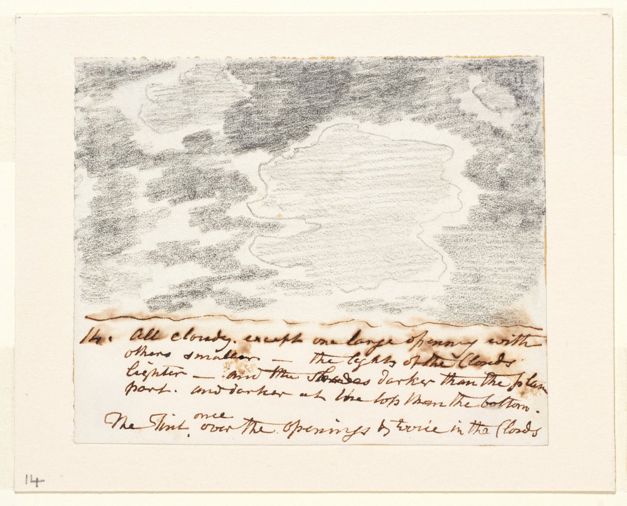 دراسة عن السحب (بعد "نقوش السماء" لألكسندر كوزنز)، حوالي 1822-1823 (جرافيت على ورق) بواسطة جون كونستابل