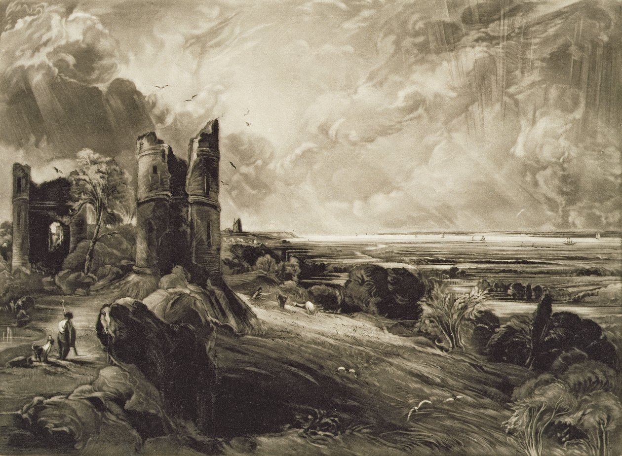 قلعة هادلي ، محفورة من قبل ديفيد لوكاس (1802-81) ج .1832 (mezzotint مع النقش) بواسطة جون كونستابل