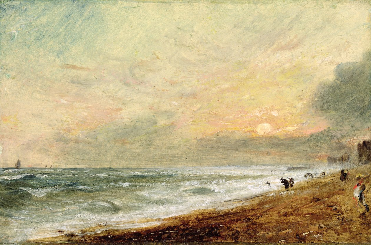 شاطئ هوف ، c.1824 (زيت على ورق على لوحة) بواسطة جون كونستابل