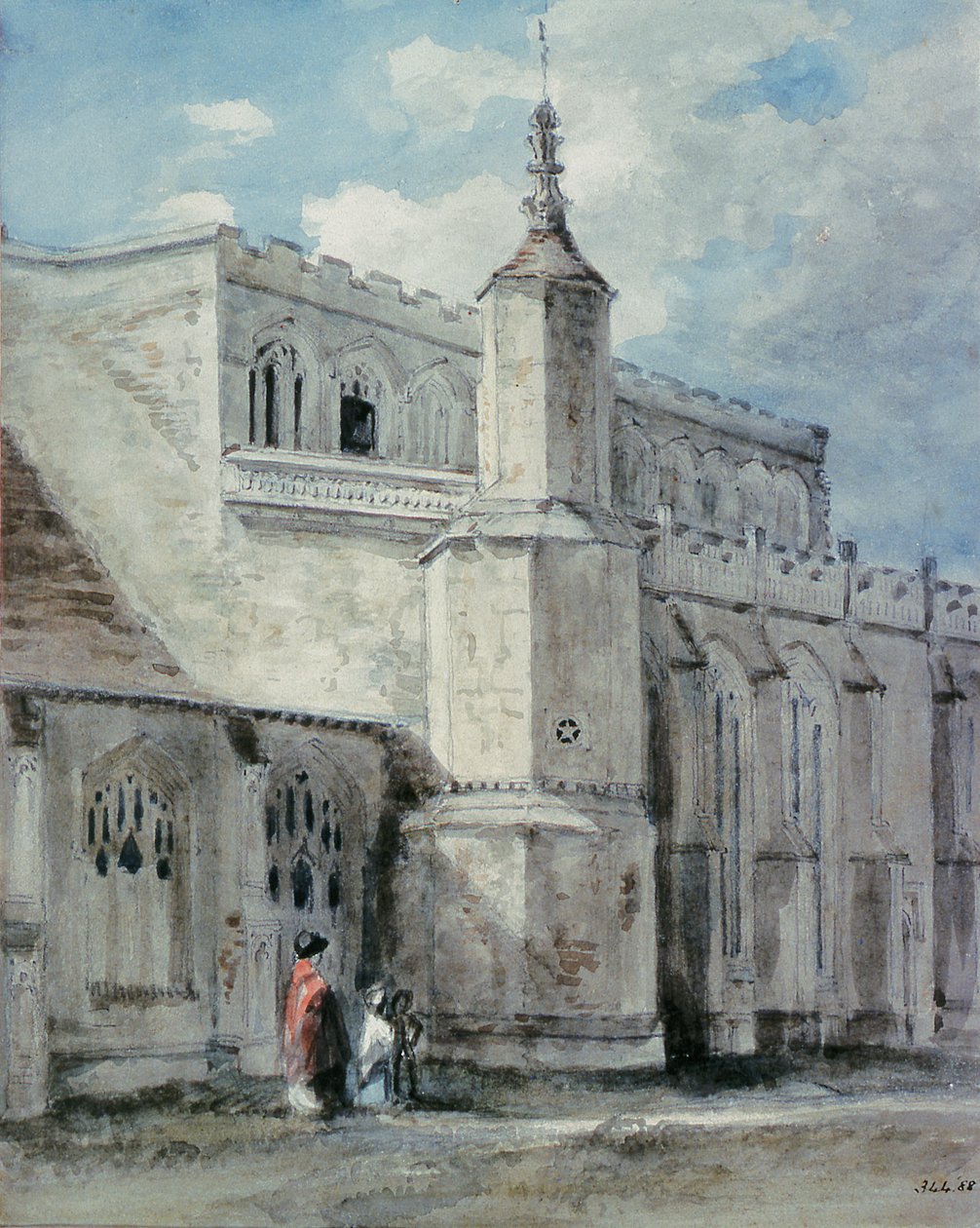 جزء من خارج كنيسة إيست بيرغولت: الجانب الشمالي ، ج. 1801-05 (قلم رصاص وألوان مائية) بواسطة جون كونستابل