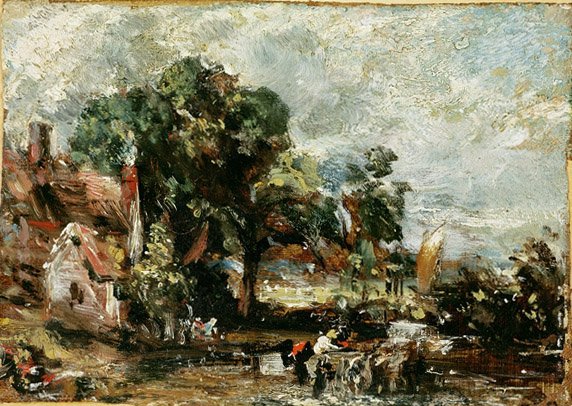 رسم تخطيطي لـ "Haywain" ، حوالي عام 1820 (زيت على ورق على لوح) بواسطة جون كونستابل