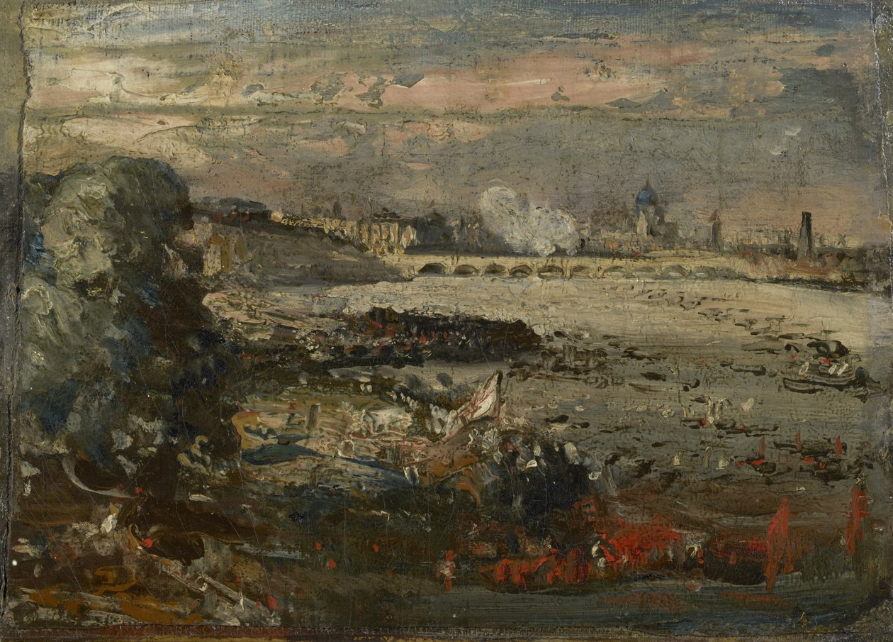 رسم تخطيطي لـ "افتتاح جسر واترلو من وايت هول ستيرز ، 18 يونيو 1817" ، c.1819 بواسطة جون كونستابل
