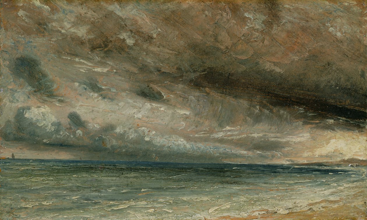 الساحل في برايتون - مساء عاصف ، c.1828 (زيت على ورق موضوع على قماش) بواسطة جون كونستابل