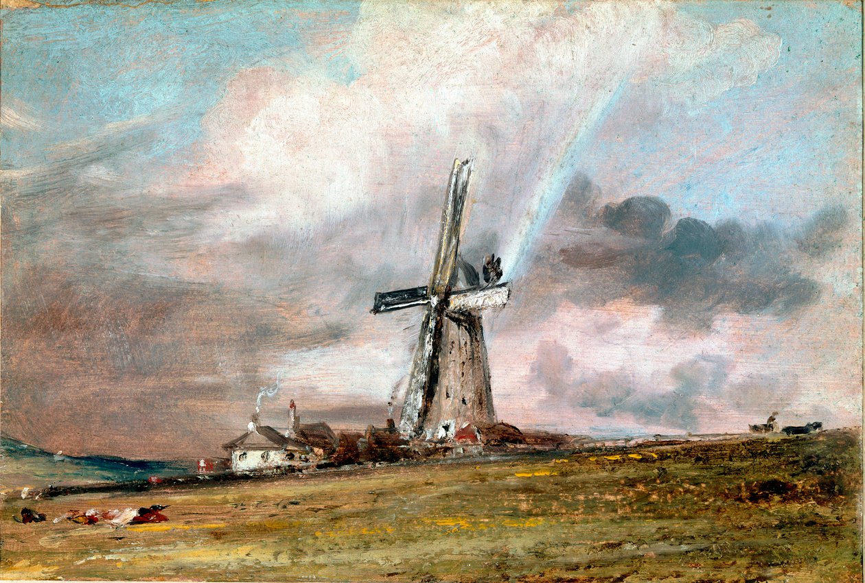 طاحونة هوائية ، منازل ورسم قوس قزح لجون كونستابل (1776-1837) 1824 تقريبًا. الشمس. 21x30،4 سم متحف لندن وفيكتوريا وألبرت بواسطة جون كونستابل