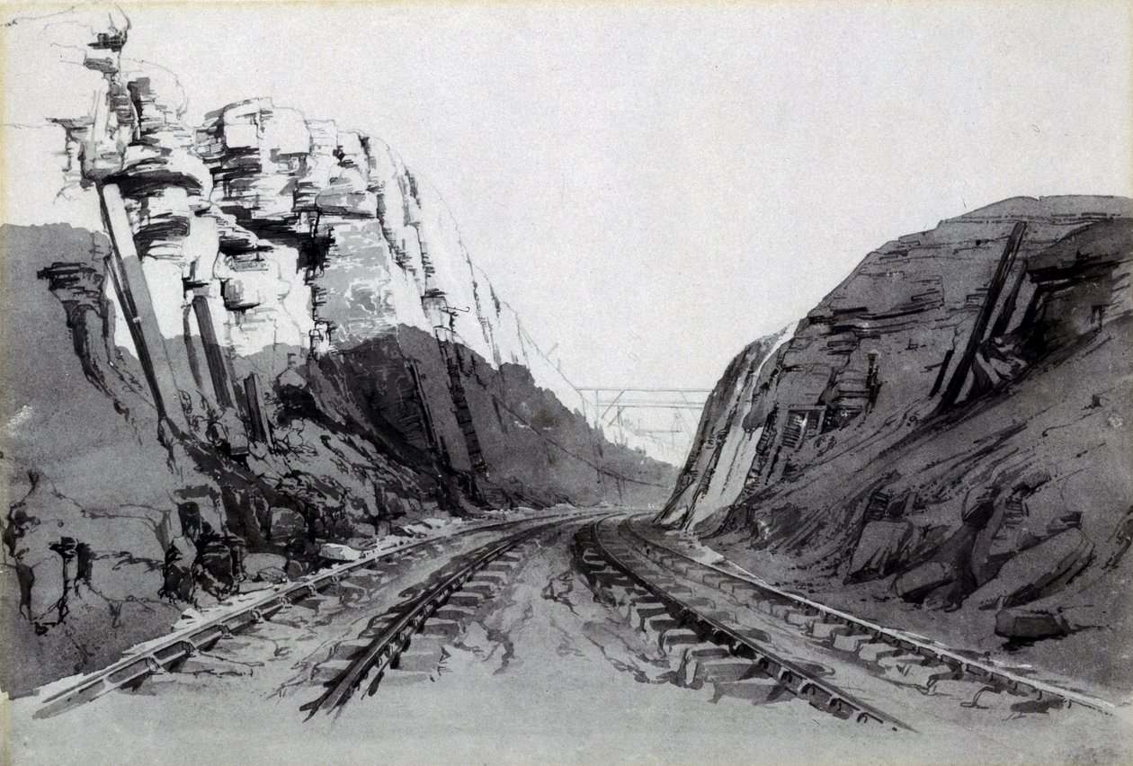 Blisworth Cutting ، نورثهامبتونشاير ، سبتمبر 1838 (قلم وحبر وغسل على ورق) بواسطة جون كوك بورن