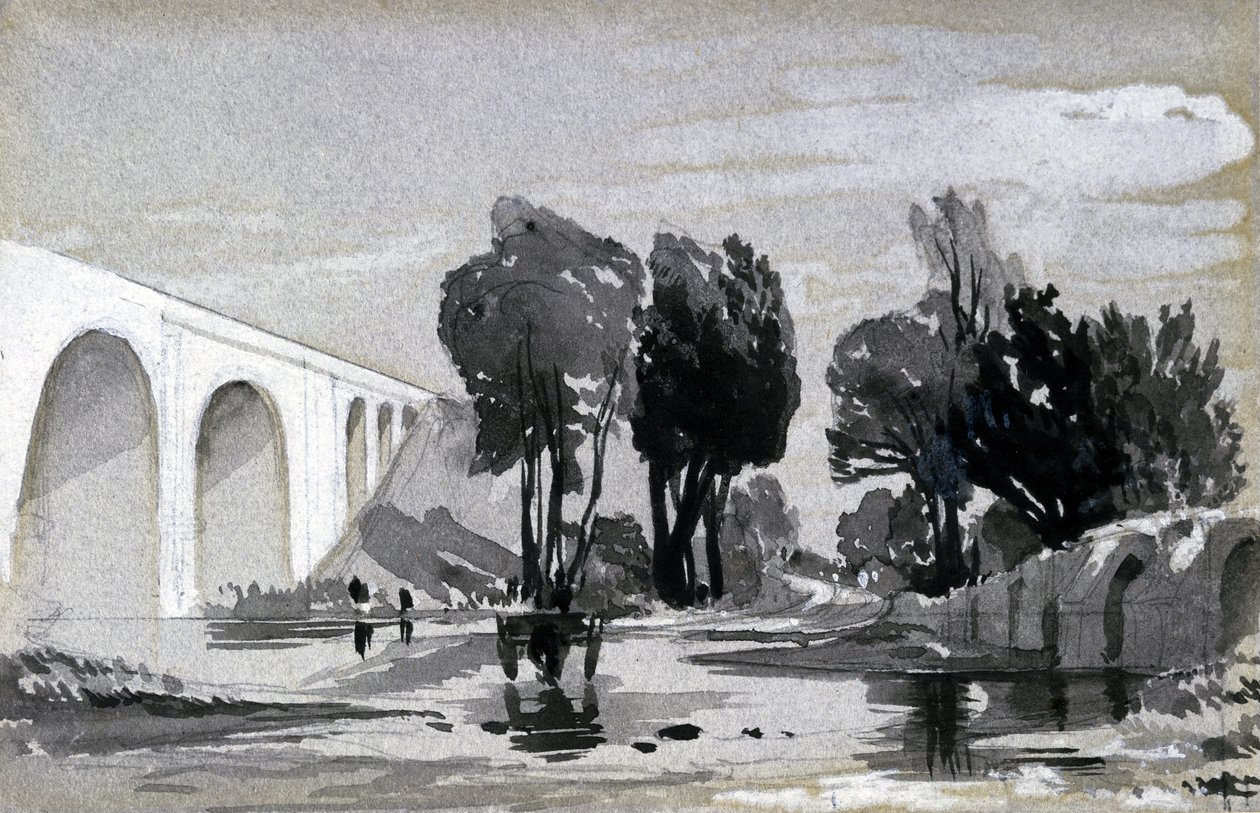 Blythe Viaduct، Hampton-in-Arden، c.1838 (قلم وحبر وغسل على ورق) بواسطة جون كوك بورن