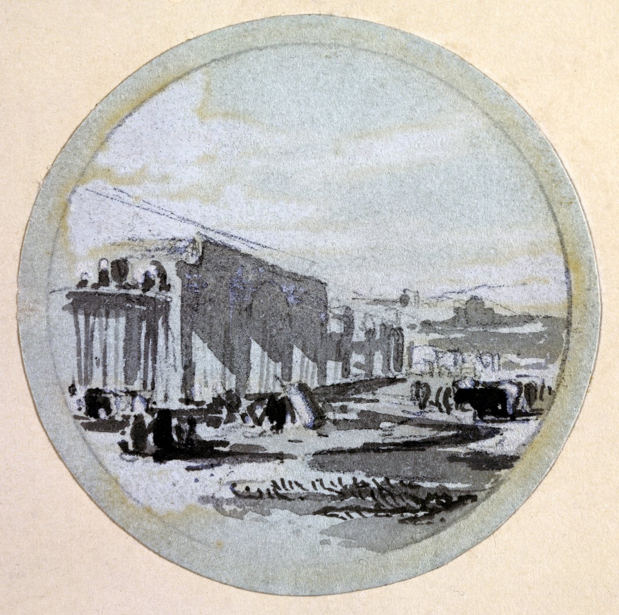مبنى ، سكة حديد لندن وبرمنغهام ، c.1838 (قلم وحبر وغسل على ورق) بواسطة جون كوك بورن