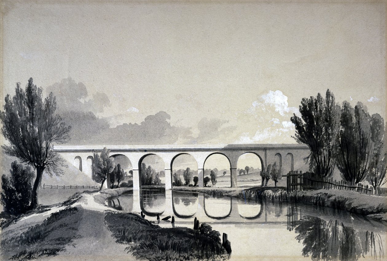 Colne Viaduct ، واتفورد ، هيرتفوردشاير ، 5 يونيو 1837 (قلم وحبر وغسل على ورق) بواسطة جون كوك بورن