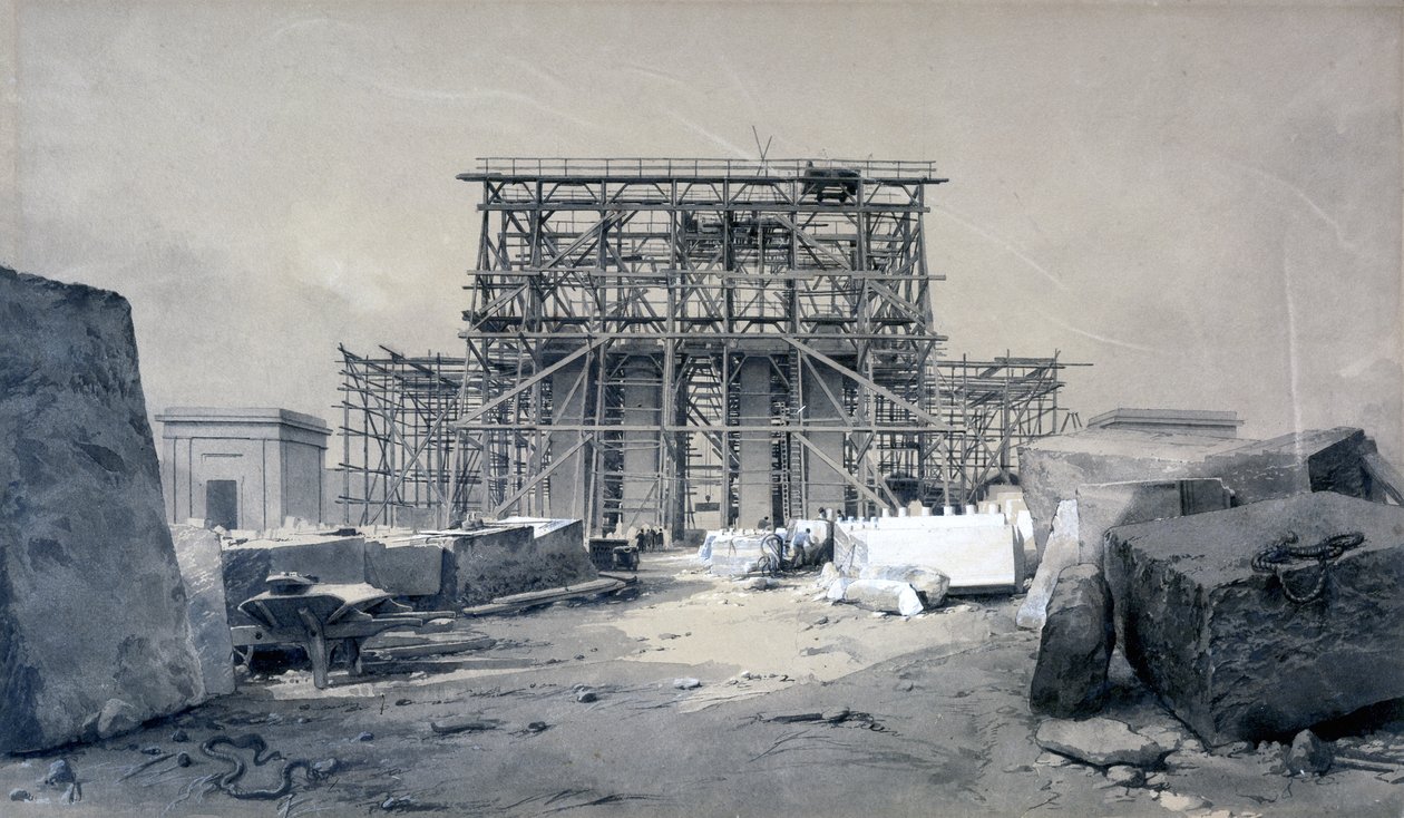 بناء قوس يوستن ، يناير 1838 (قلم وحبر وغسل على ورق) بواسطة جون كوك بورن