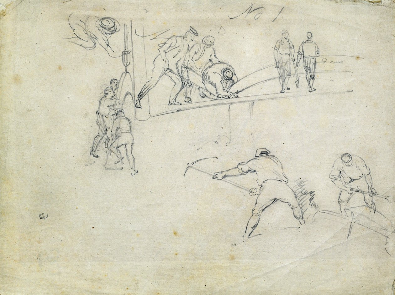 بناء سكة حديد لندن وبرمنغهام ، حوالي عام 1835 (قلم رصاص على ورق ، رسم مركب) بواسطة جون كوك بورن