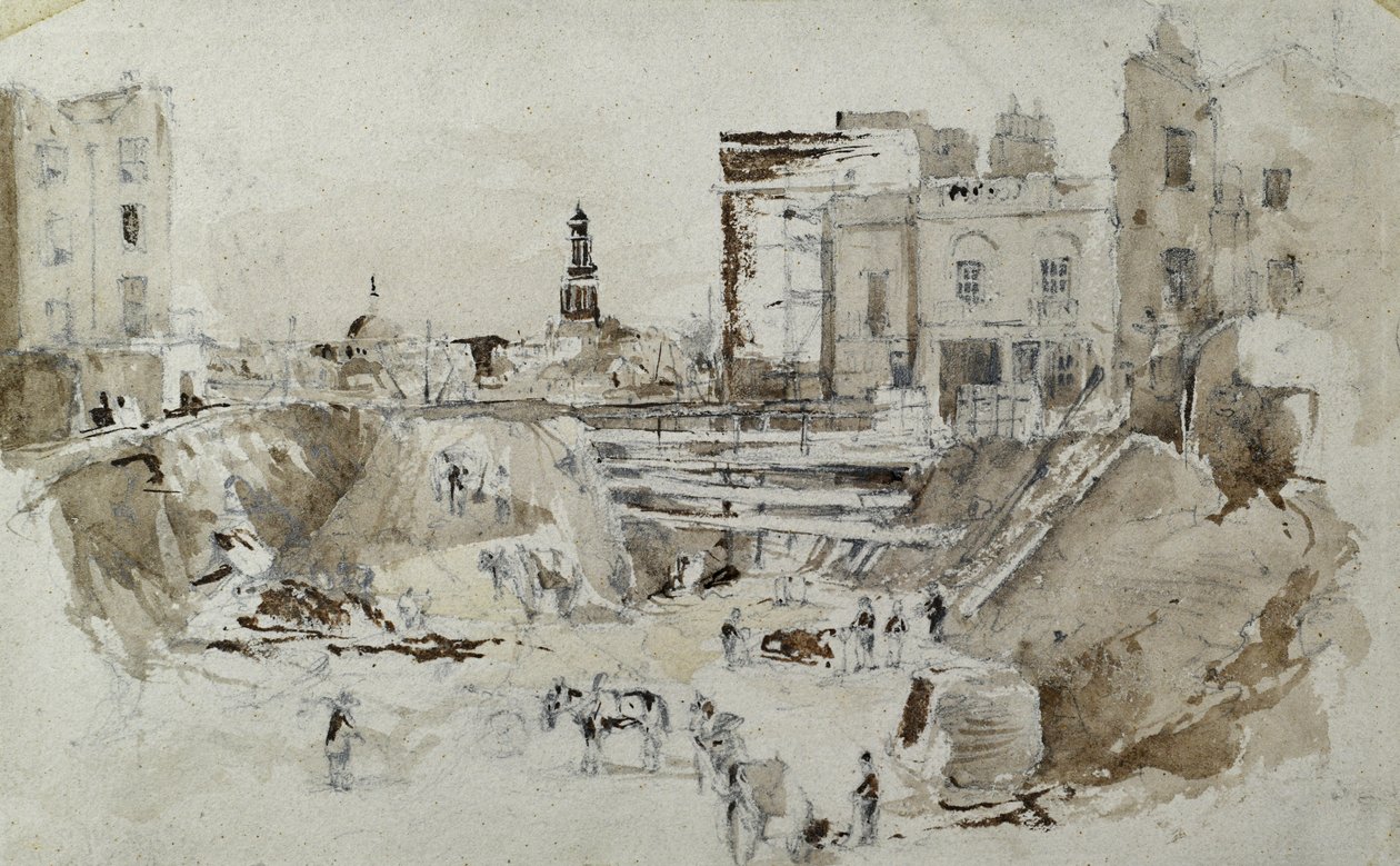 بناء سكة حديد لندن وبرمنغهام ، حوالي عام 1835 (قلم رصاص مبلل بالورق) بواسطة جون كوك بورن