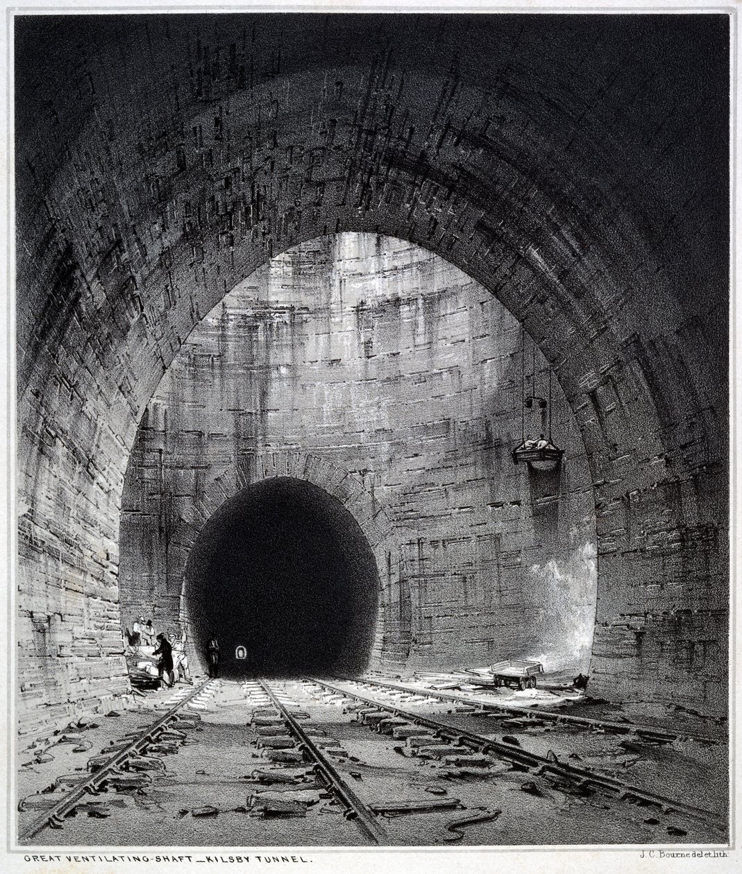 عمود تهوية رائع ، نفق Kilsby ، Northamptonshire ، 1838 (قلم وحبر وغسل على ورق) بواسطة جون كوك بورن