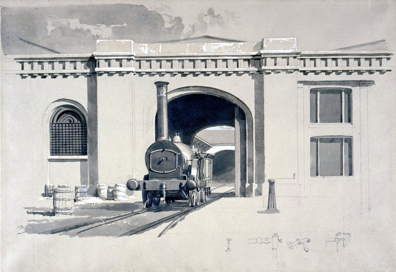 قاطرة محرك البيت ، مدينة كامدن ، 1839 (قلم وحبر وغسل على ورق) بواسطة جون كوك بورن