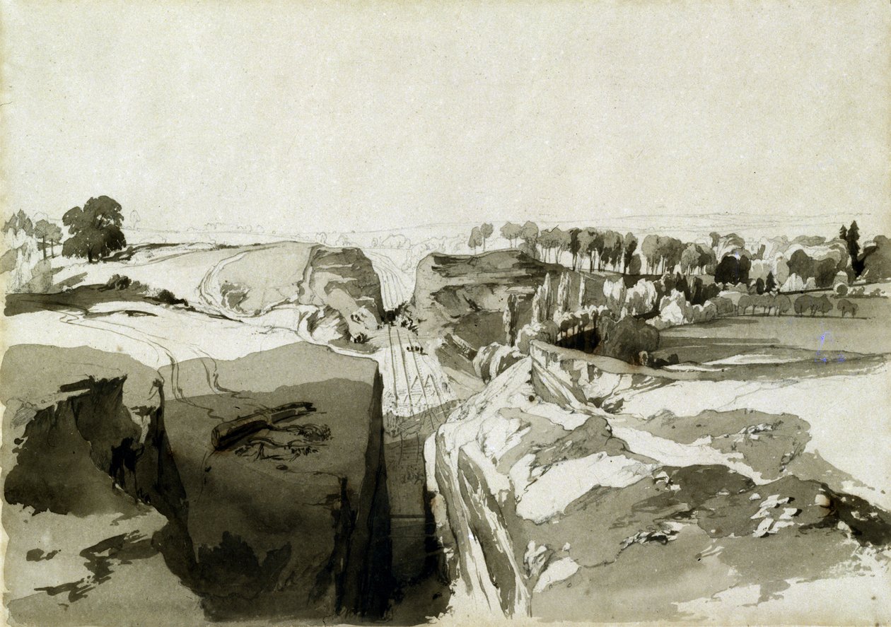 منظر من أعلى النفق ، لينسليد ، باكينجهامشير ، 12 أكتوبر 1837 (قلم وحبر وغسل على ورق) بواسطة جون كوك بورن