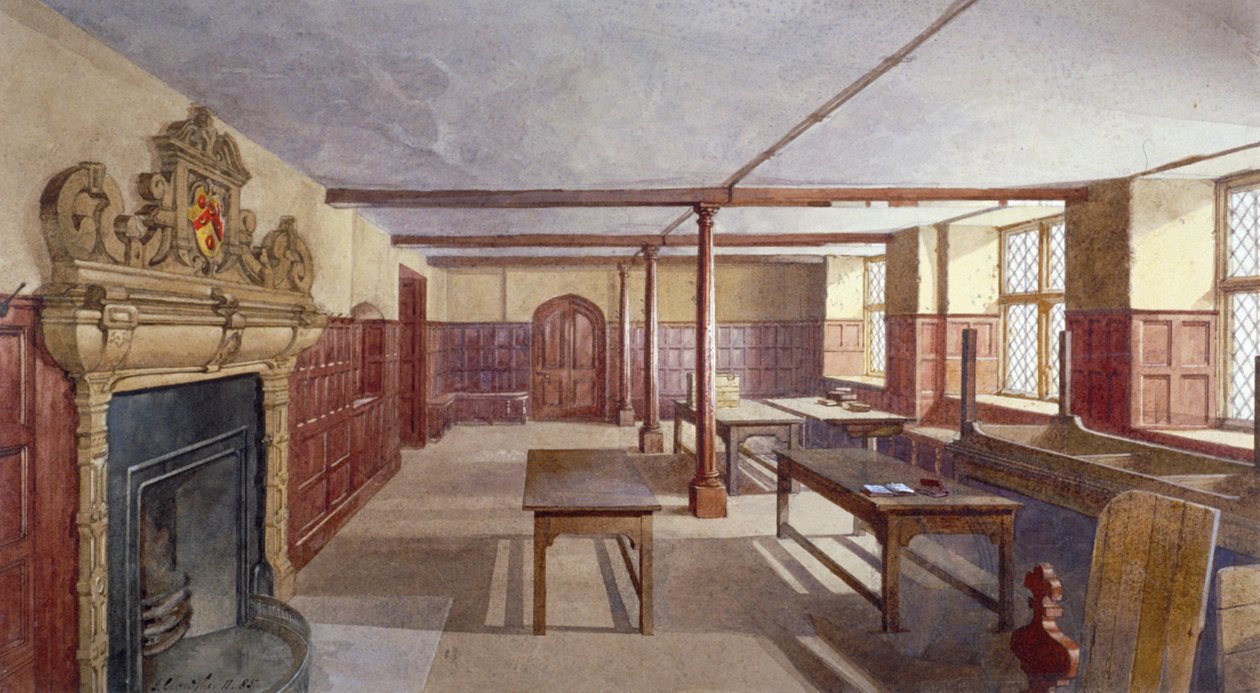 منظر داخلي لغرفة طعام الأولاد في تشارترهاوس ، لندن ، 1885. بواسطة جون كروثر