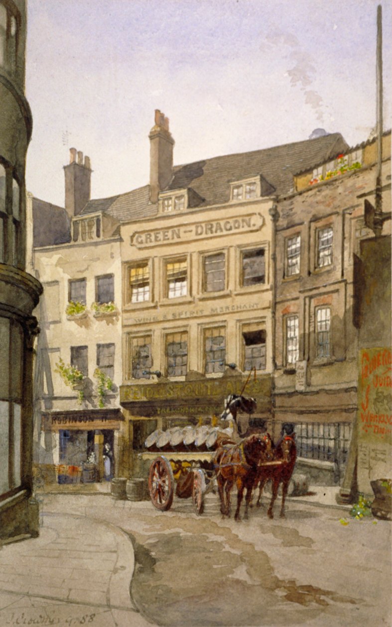 منظر رقم 11 في St Andrew's Hill ونزل Green Dragon مع عربة براميل ، لندن ، 1888 بواسطة جون كروثر