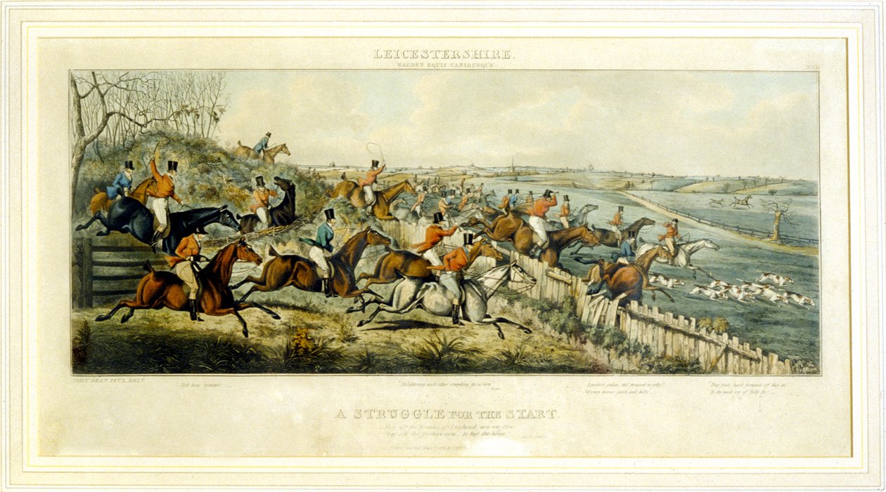 A Struggle for a Start, The Leicestershires, engraved by Henry Alken (1785-1851) 1825 (colour engraving) بواسطة جون دين (بعد) بول