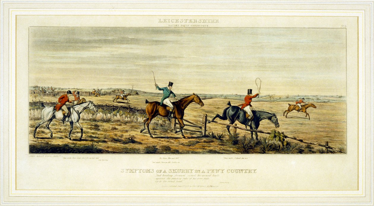 Symptoms of a Scurry, The Leicestershires, engraved by Henry Alken (1785-1851) 1825 (colour engraving) بواسطة جون دين (بعد) بول