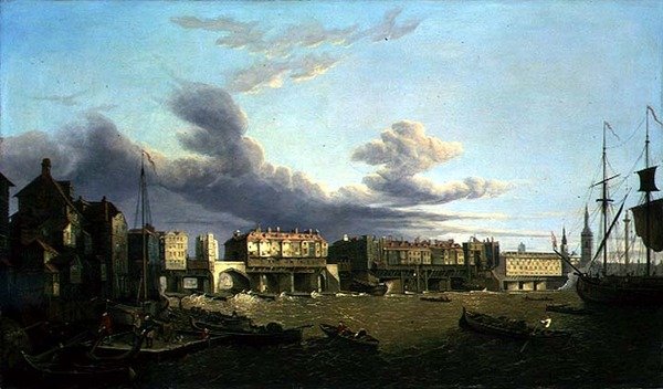 منظر لجسر لندن القديم كما كان عام 1747 (زيت على قماش) بواسطة جون دين بول