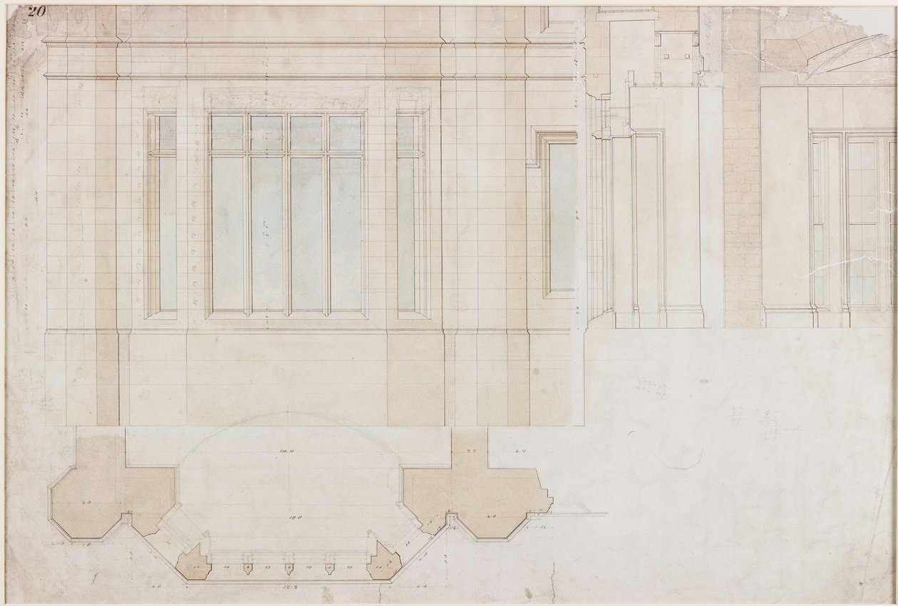 تصميم للنافذة في Holme Eden (قلم وحبر وغسل (أزرق وبني) على ورق (على ورق)) بواسطة جون دوبسون